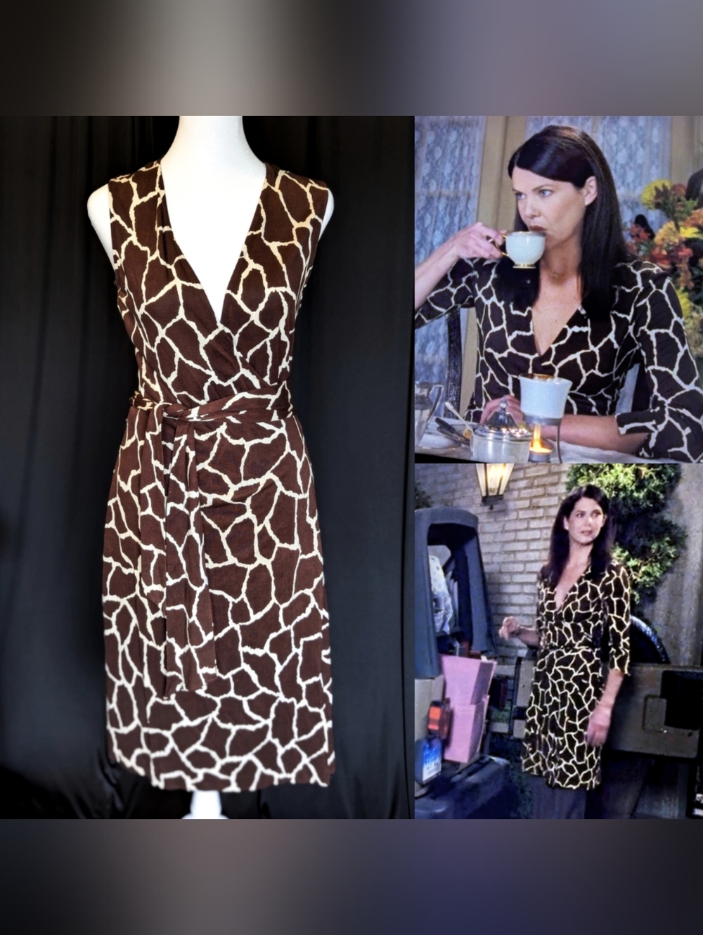 ASO Gilmore Girls Vintage DVF Giraffe Print Wrap Dress Size 4 Lorelai Gilmore
